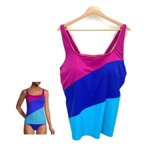 Lands' End Square Neck Underwire Tankini Top Swimsuit Adjustable Straps Size 20W